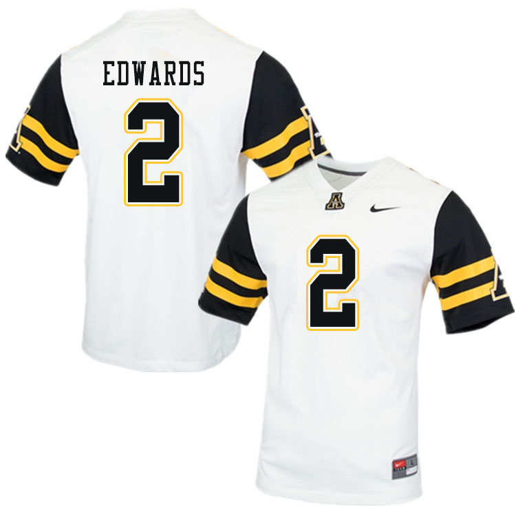 Men #2 Willie Edwards Appalachian State Mountaineers College Football Jerseys Sale-White - Click Image to Close